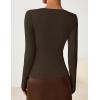 ZESICA Women’s Long Sleeve Asymmetrical Neck Ruched Slim Fit Shirts 2026 Fall Fashion Casual Tee Going Out Tops(Coffee Brown)