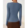 ZESICA Women’s Long Sleeve Asymmetrical Neck Ruched Slim Fit Shirts 2026 Fall Fashion Casual Tee Going Out Tops(Dusty Blue)