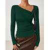 ZESICA Women’s Long Sleeve Asymmetrical Neck Ruched Slim Fit Shirts 2026 Fall Fashion Casual Tee Going Out Tops(Green)