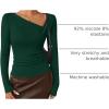 ZESICA Women’s Long Sleeve Asymmetrical Neck Ruched Slim Fit Shirts 2026 Fall Fashion Casual Tee Going Out Tops(Green)