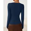 ZESICA Women’s Long Sleeve Asymmetrical Neck Ruched Slim Fit Shirts 2026 Fall Fashion Casual Tee Going Out Tops(Navy)