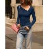 ZESICA Women’s Long Sleeve Asymmetrical Neck Ruched Slim Fit Shirts 2026 Fall Fashion Casual Tee Going Out Tops(Navy)
