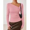 ZESICA Women’s Long Sleeve Asymmetrical Neck Ruched Slim Fit Shirts 2026 Fall Fashion Casual Tee Going Out Tops(Pink)