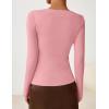 ZESICA Women’s Long Sleeve Asymmetrical Neck Ruched Slim Fit Shirts 2026 Fall Fashion Casual Tee Going Out Tops(Pink)