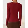 ZESICA Women’s Long Sleeve Asymmetrical Neck Ruched Slim Fit Shirts 2026 Fall Fashion Casual Tee Going Out Tops(Red)