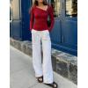 ZESICA Women’s Long Sleeve Asymmetrical Neck Ruched Slim Fit Shirts 2026 Fall Fashion Casual Tee Going Out Tops(Red)