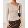 ZESICA Women’s Long Sleeve Asymmetrical Neck Ruched Slim Fit Shirts 2026 Fall Fashion Casual Tee Going Out Tops(Sand)