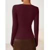 ZESICA Women’s Long Sleeve Asymmetrical Neck Ruched Slim Fit Shirts 2026 Fall Fashion Casual Tee Going Out Tops(Wine Red)