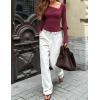 ZESICA Women’s Long Sleeve Asymmetrical Neck Ruched Slim Fit Shirts 2026 Fall Fashion Casual Tee Going Out Tops(Wine Red)