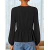ZESICA Women’s Long Sleeve Babydoll Tops Crewneck Tie Front Casual Loose Ruffle Flowy Peplum Shirts 2026 Fall Blouses(Black)