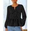 ZESICA Women’s Long Sleeve Babydoll Tops Crewneck Tie Front Casual Loose Ruffle Flowy Peplum Shirts 2026 Fall Blouses(Black)