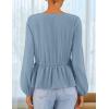 ZESICA Women’s Long Sleeve Babydoll Tops Crewneck Tie Front Casual Loose Ruffle Flowy Peplum Shirts 2026 Fall Blouses(Dustyblue)
