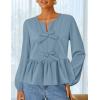 ZESICA Women’s Long Sleeve Babydoll Tops Crewneck Tie Front Casual Loose Ruffle Flowy Peplum Shirts 2026 Fall Blouses(Dustyblue)