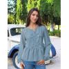 ZESICA Women’s Long Sleeve Babydoll Tops Crewneck Tie Front Casual Loose Ruffle Flowy Peplum Shirts 2026 Fall Blouses(Dustyblue)