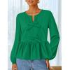 ZESICA Women’s Long Sleeve Babydoll Tops Crewneck Tie Front Casual Loose Ruffle Flowy Peplum Shirts 2026 Fall Blouses(Green)