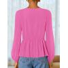 ZESICA Women’s Long Sleeve Babydoll Tops Crewneck Tie Front Casual Loose Ruffle Flowy Peplum Shirts 2026 Fall Blouses(Hot Pink)