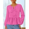 ZESICA Women’s Long Sleeve Babydoll Tops Crewneck Tie Front Casual Loose Ruffle Flowy Peplum Shirts 2026 Fall Blouses(Hot Pink)