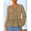 ZESICA Women’s Long Sleeve Babydoll Tops Crewneck Tie Front Casual Loose Ruffle Flowy Peplum Shirts 2026 Fall Blouses(Khaki)