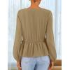 ZESICA Women’s Long Sleeve Babydoll Tops Crewneck Tie Front Casual Loose Ruffle Flowy Peplum Shirts 2026 Fall Blouses(Khaki)
