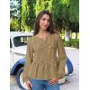 ZESICA Women’s Long Sleeve Babydoll Tops Crewneck Tie Front Casual Loose Ruffle Flowy Peplum Shirts 2026 Fall Blouses(Khaki)