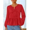 ZESICA Women’s Long Sleeve Babydoll Tops Crewneck Tie Front Casual Loose Ruffle Flowy Peplum Shirts 2026 Fall Blouses(Red)