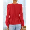 ZESICA Women’s Long Sleeve Babydoll Tops Crewneck Tie Front Casual Loose Ruffle Flowy Peplum Shirts 2026 Fall Blouses(Red)