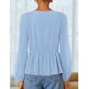 ZESICA Women’s Long Sleeve Babydoll Tops Crewneck Tie Front Casual Loose Ruffle Flowy Peplum Shirts 2026 Fall Blouses(Sky)
