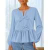 ZESICA Women’s Long Sleeve Babydoll Tops Crewneck Tie Front Casual Loose Ruffle Flowy Peplum Shirts 2026 Fall Blouses(Sky)