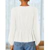 ZESICA Women’s Long Sleeve Babydoll Tops Crewneck Tie Front Casual Loose Ruffle Flowy Peplum Shirts 2026 Fall Blouses(White)
