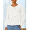 ZESICA Women’s Long Sleeve Babydoll Tops Crewneck Tie Front Casual Loose Ruffle Flowy Peplum Shirts 2026 Fall Blouses(White)