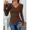 ZESICA Women’s Long Sleeve Cowl Neck Shirts Slim Fit Going Out Y2k Tops Blouses 2026 Spring Outfits Fashion Clothes(Brown)
