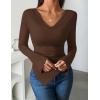 ZESICA Women’s Long Sleeve Cowl Neck Shirts Slim Fit Going Out Y2k Tops Blouses 2026 Spring Outfits Fashion Clothes(Brown)