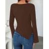 ZESICA Women’s Long Sleeve Cowl Neck Shirts Slim Fit Going Out Y2k Tops Blouses 2026 Spring Outfits Fashion Clothes(Brown)