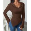 ZESICA Women’s Long Sleeve Cowl Neck Shirts Slim Fit Going Out Y2k Tops Blouses 2026 Spring Outfits Fashion Clothes(Brown)