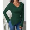 ZESICA Women’s Long Sleeve Cowl Neck Shirts Slim Fit Going Out Y2k Tops Blouses 2026 Spring Outfits Fashion Clothes(Darkgreen)