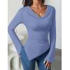ZESICA Women’s Long Sleeve Cowl Neck Shirts Slim Fit Going Out Y2k Tops Blouses 2026 Spring Outfits Fashion Clothes(Dustyblue)