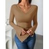 ZESICA Women’s Long Sleeve Cowl Neck Shirts Slim Fit Going Out Y2k Tops Blouses 2026 Spring Outfits Fashion Clothes(Khaki)