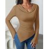 ZESICA Women’s Long Sleeve Cowl Neck Shirts Slim Fit Going Out Y2k Tops Blouses 2026 Spring Outfits Fashion Clothes(Khaki)