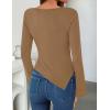 ZESICA Women’s Long Sleeve Cowl Neck Shirts Slim Fit Going Out Y2k Tops Blouses 2026 Spring Outfits Fashion Clothes(Khaki)