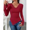 ZESICA Women’s Long Sleeve Cowl Neck Shirts Slim Fit Going Out Y2k Tops Blouses 2026 Spring Outfits Fashion Clothes(Red)