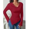 ZESICA Women’s Long Sleeve Cowl Neck Shirts Slim Fit Going Out Y2k Tops Blouses 2026 Spring Outfits Fashion Clothes(Red)