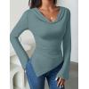 ZESICA Women’s Long Sleeve Cowl Neck Shirts Slim Fit Going Out Y2k Tops Blouses 2026 Spring Outfits Fashion Clothes(Turquoise)