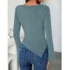 ZESICA Women’s Long Sleeve Cowl Neck Shirts Slim Fit Going Out Y2k Tops Blouses 2026 Spring Outfits Fashion Clothes(Turquoise)