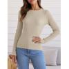ZESICA Women’s Long Sleeve Crewneck Shirts 2026 Spring Ribbed Knit Sweater Slim Fitted Casual Basic Tee Tops(Almond)