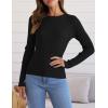 ZESICA Women’s Long Sleeve Crewneck Shirts 2026 Spring Ribbed Knit Sweater Slim Fitted Casual Basic Tee Tops(Black)