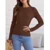 ZESICA Women’s Long Sleeve Crewneck Shirts 2026 Spring Ribbed Knit Sweater Slim Fitted Casual Basic Tee Tops(Coffee)