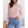 ZESICA Women’s Long Sleeve Crewneck Shirts 2026 Spring Ribbed Knit Sweater Slim Fitted Casual Basic Tee Tops(Pink)