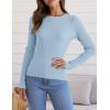 ZESICA Women’s Long Sleeve Crewneck Shirts 2026 Spring Ribbed Knit Sweater Slim Fitted Casual Basic Tee Tops(Sky)