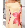 ZESICA Women’s Long Sleeve Floral Maxi Dress 2026 Fall Off Shoulder Bodycon Ruched Mesh Cocktail Wedding Guest Dresses(Apricot)