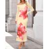 ZESICA Women’s Long Sleeve Floral Maxi Dress 2026 Fall Off Shoulder Bodycon Ruched Mesh Cocktail Wedding Guest Dresses(Apricot)